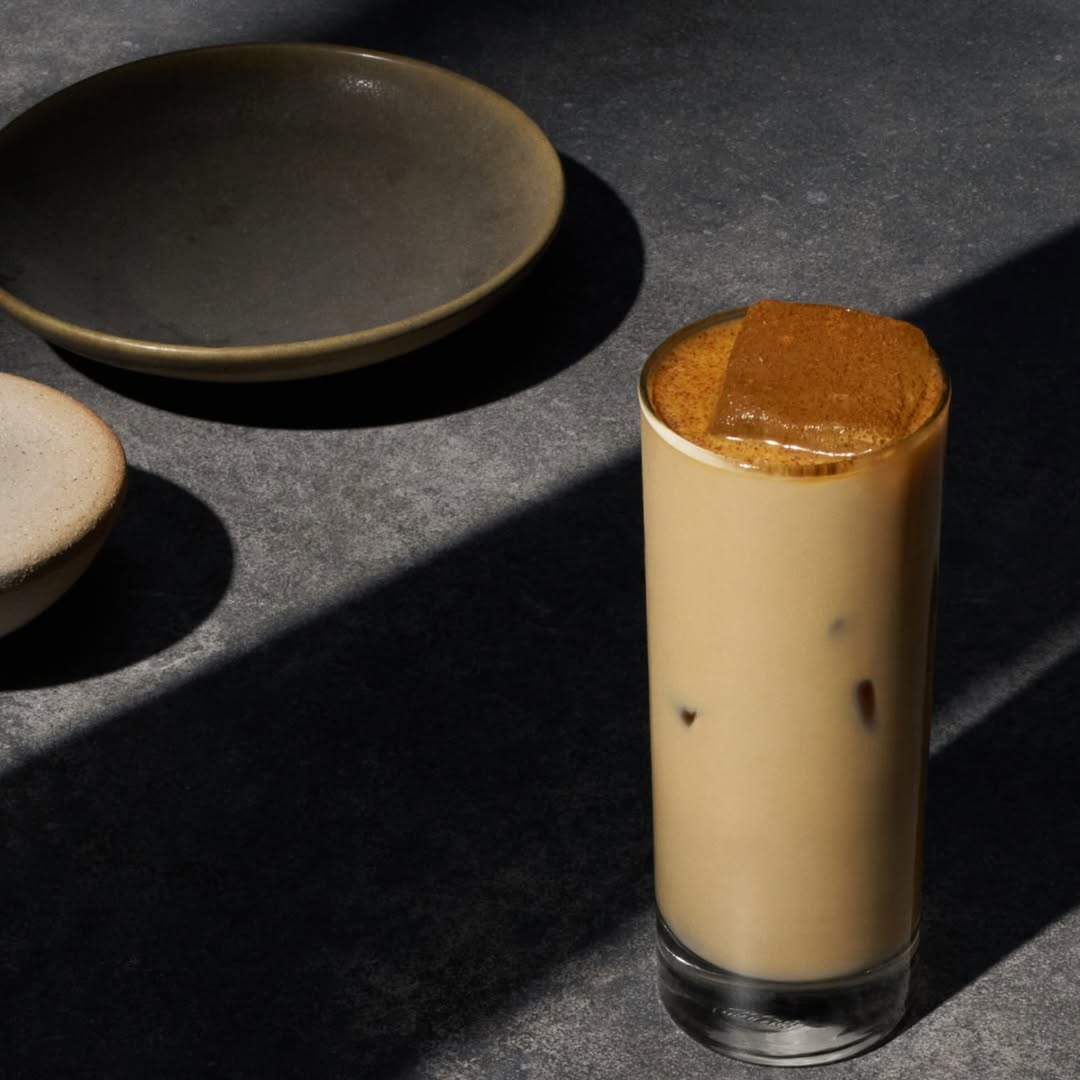 Iced Miso Caramel Latte, a comforting warm-spiced fall drink served over ice