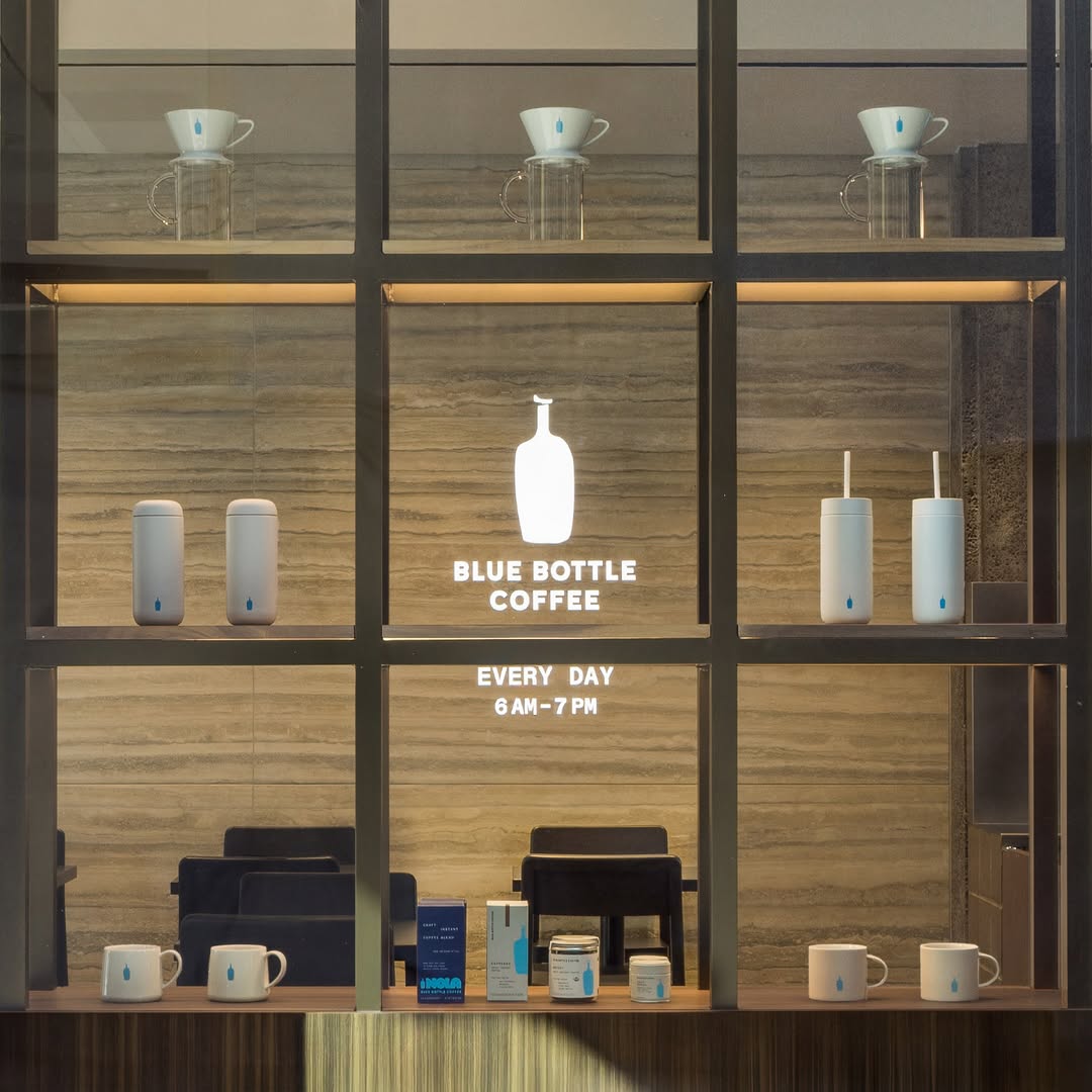 The interior of the new University Avenue café in Palo Alto, set inside an iconic brutalist tower