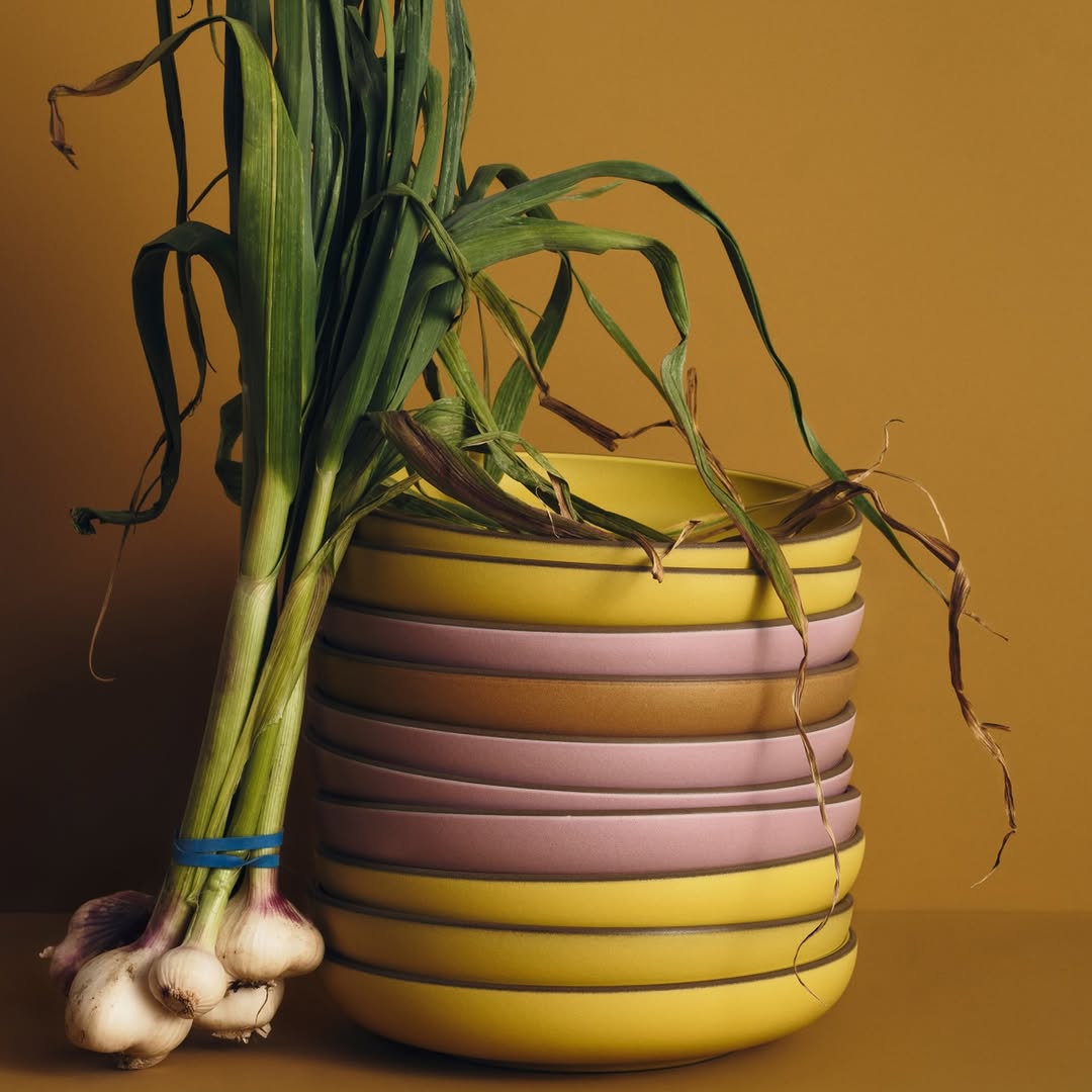 Dinnerware from the Heath Ceramics collaboration with Herman Miller, in seven shapes and nine glazes