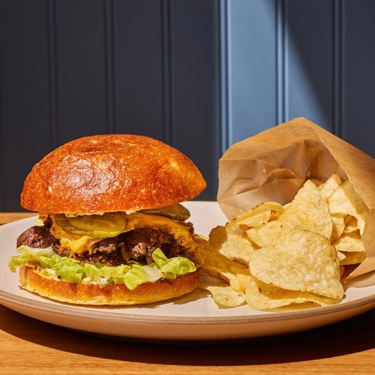 Burger with crispy chips — the perfect combo